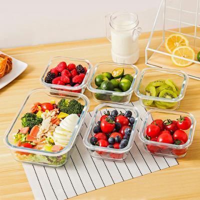 Стеклянный ланч-бокс Bento Box Разделенные контейнеры для приготовления пищи с крышками Штабелируемые многоразовые контейнеры для хранения продуктов