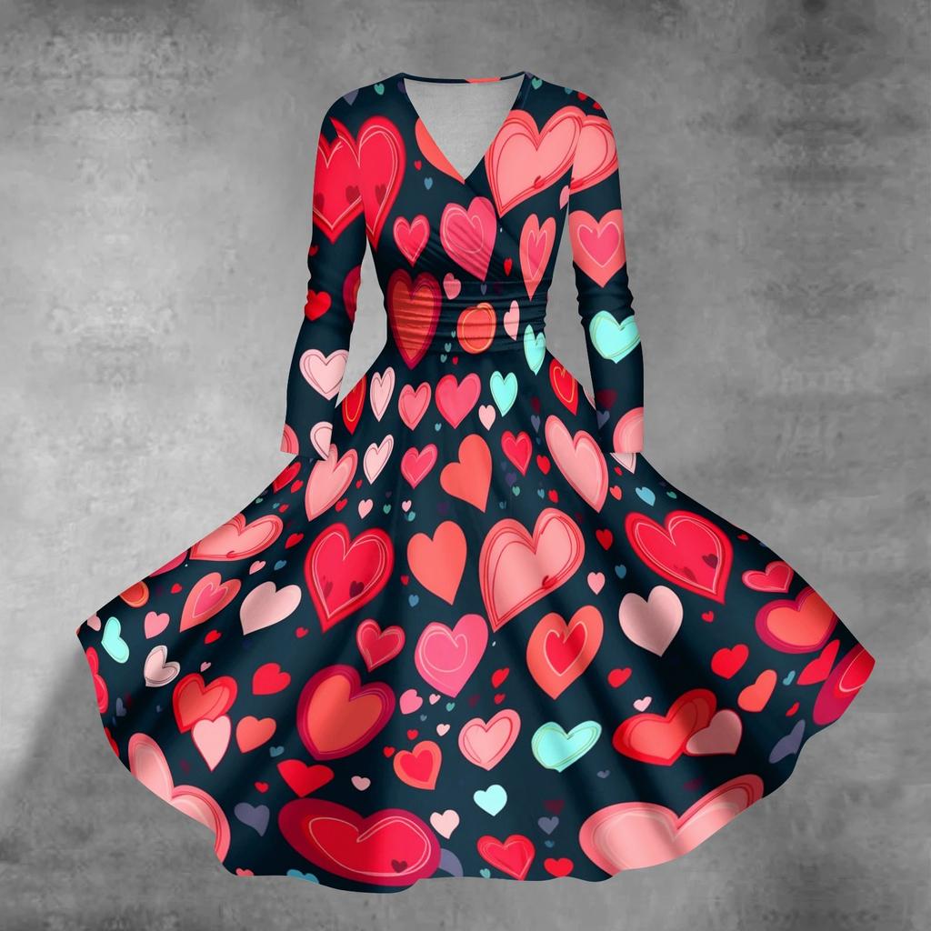 Женское повседневное и модное сексуальное платье с v-образным вырезом и длинными рукавами с принтом