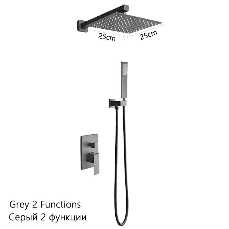 Luxury Brushed Gold/Black/Silver/Grey Hidden Bathroom Shower Faucet Set 10 Inch Shower Head Bathtub Rain Mixer Tap Shower System