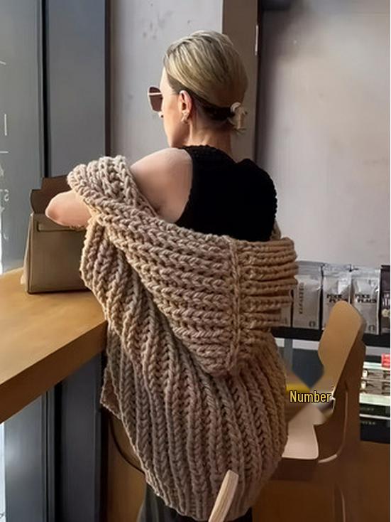 Европейский и американский осенне-зимний кардиган без рукавов с капюшоном крупной вязки