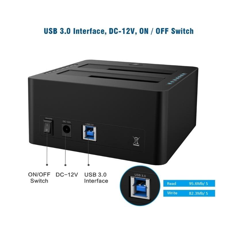 Двухслотовая док-станция Sata3.0 на USB3.0 для жестких дисков 2,5 и 3,5 дюйма с функцией автономного клонирования и кард-ридером