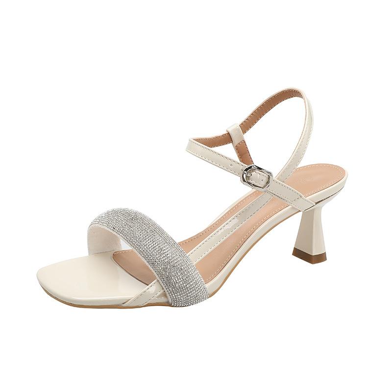 Босоножки Fairy Wind с открытым носком на высоком каблуке женские на шпильке, новинка лета 2025 года, односложная пряжка со стразами, квадратная головка на высоком каблуке