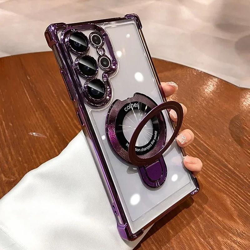 Luxury Plating Magnetic Bracket for Magsafe Clear Case for Samsung Galaxy S25 S24 Ultra S23 S22 S21 Plus With Holder Stand Phone Cover