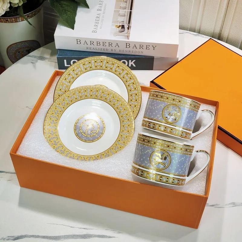 New European Bone China Coffee Cups And Saucers Tableware Coffee Milk Mug Plates Dishes Afternoon Tea Drinkware With Gift Box