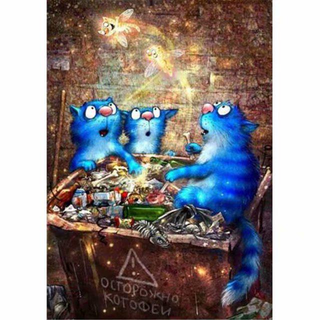 5D DIY комплект алмазной живописи животные синий кот полный круглый алмаз вышивка крестиком Алмазная мозаика домашний декор искусство