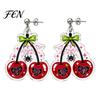 Dark Style Pendant Earrings 1 Pair Acrylic Cherry for Women, 2D Fruit Dangle Drop Trendy Aesthetic Accessories with Spider Web And Bow, Punk