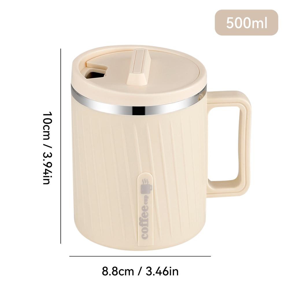 500Ml Portable Insulated Coffee Mug With Handle Leak-proof Double-layer Water Cup Large Capacity 304 Stainless Steel Coffee Cup