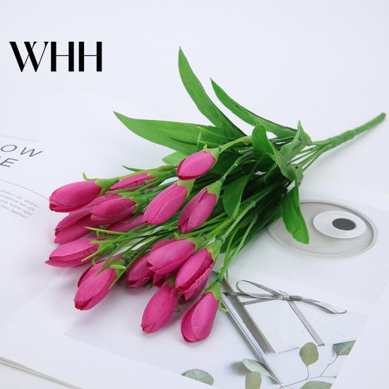 Tulip 1 Bouquet Artificial Flower Realistic Colorfast 21 Faux Silk Heads Vivid Fake Wedding Favors
