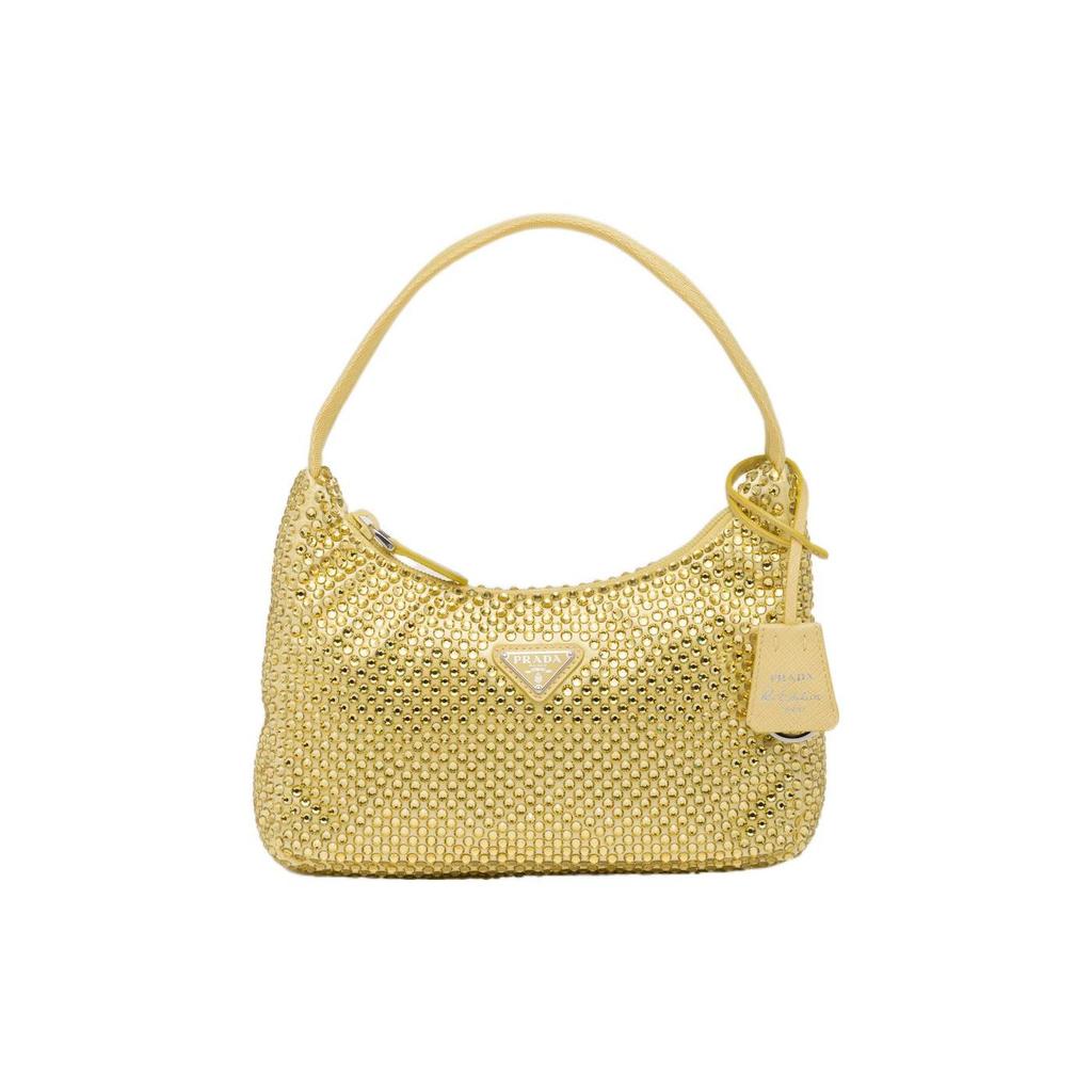Prada Enamel Triangle Logo Crystal Fabric Hobo Bag Women bags Pineapple-Yellow 1BC515_2AWL_F068X_V_OOO