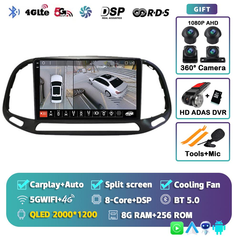Android 14 Автомагнитола с CarPlay и Auto для Fiat Doblo 2015 2016 2017 2018 2019 Мультимедийный GPS Видеоплеер Навигация Стерео 2din DVD