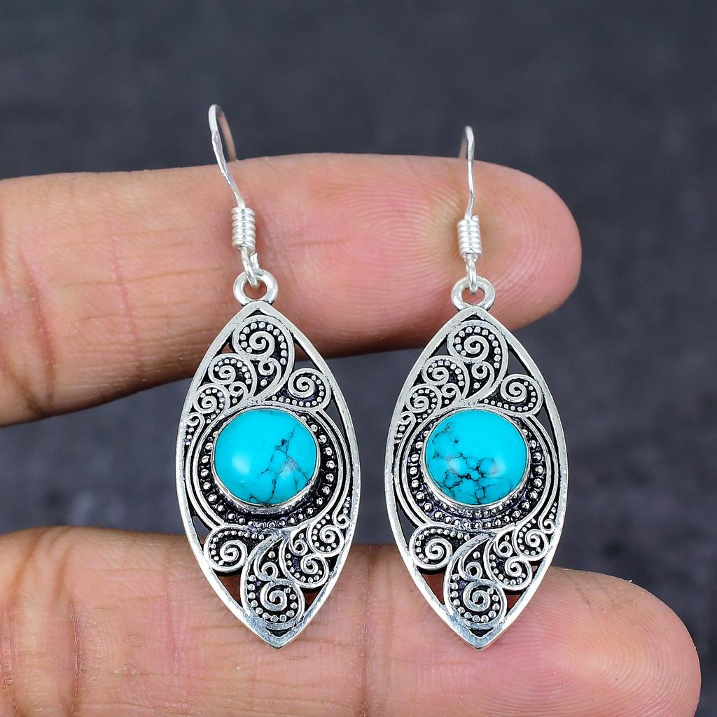 Серьги из натурального серебра 925 пробы с бирюзой Санта-Роза 1,97 дюйма z7L29