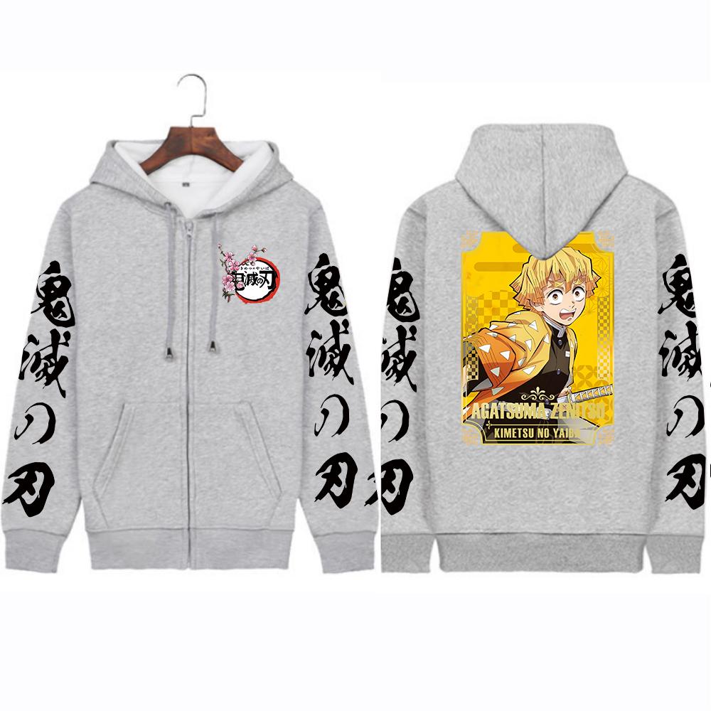 Толстовки с капюшоном Demon Slayer Agatsuma Zenitsu, популярные аниме Harajuku, хип-хоп, винтажные трендовые уличные модные повседневные толстовки на молнии с принтом