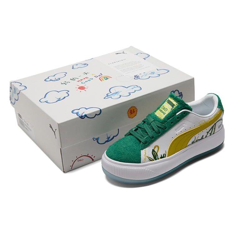 Puma Flabjacks X Suede Mayu Fuzzy Cactus Park Graffiti Low-Top Sneakers Women Sneakers Light-Green 388595-01