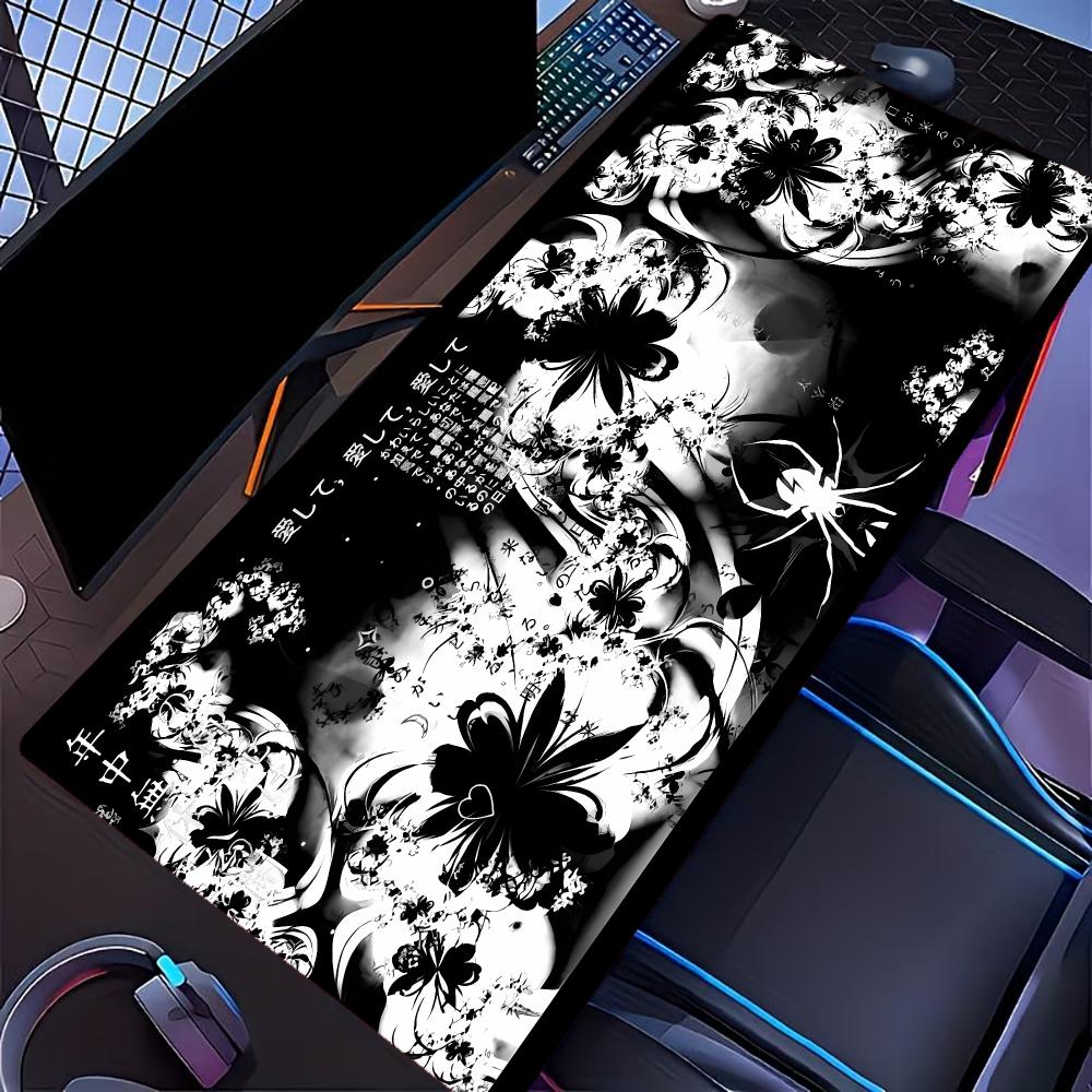 XXL Gaming Mouse Pad Monochrome Music Note Anime Floral Text Pattern Deskmat Non-Slip Rubber Keyboard Mat Art Desktop Table Mat
