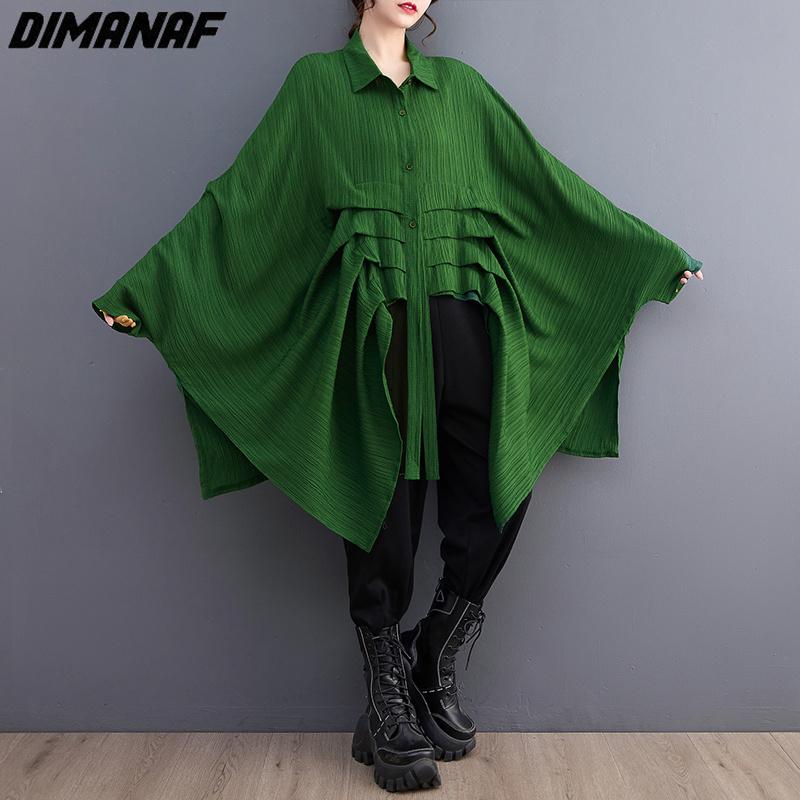 Dimanaf 2023 Plus Size Summer Women Blouse Bat Chiffon Solid Lady Tops Tunic Tees Shirt Oversize Loose Casual Clothing Green