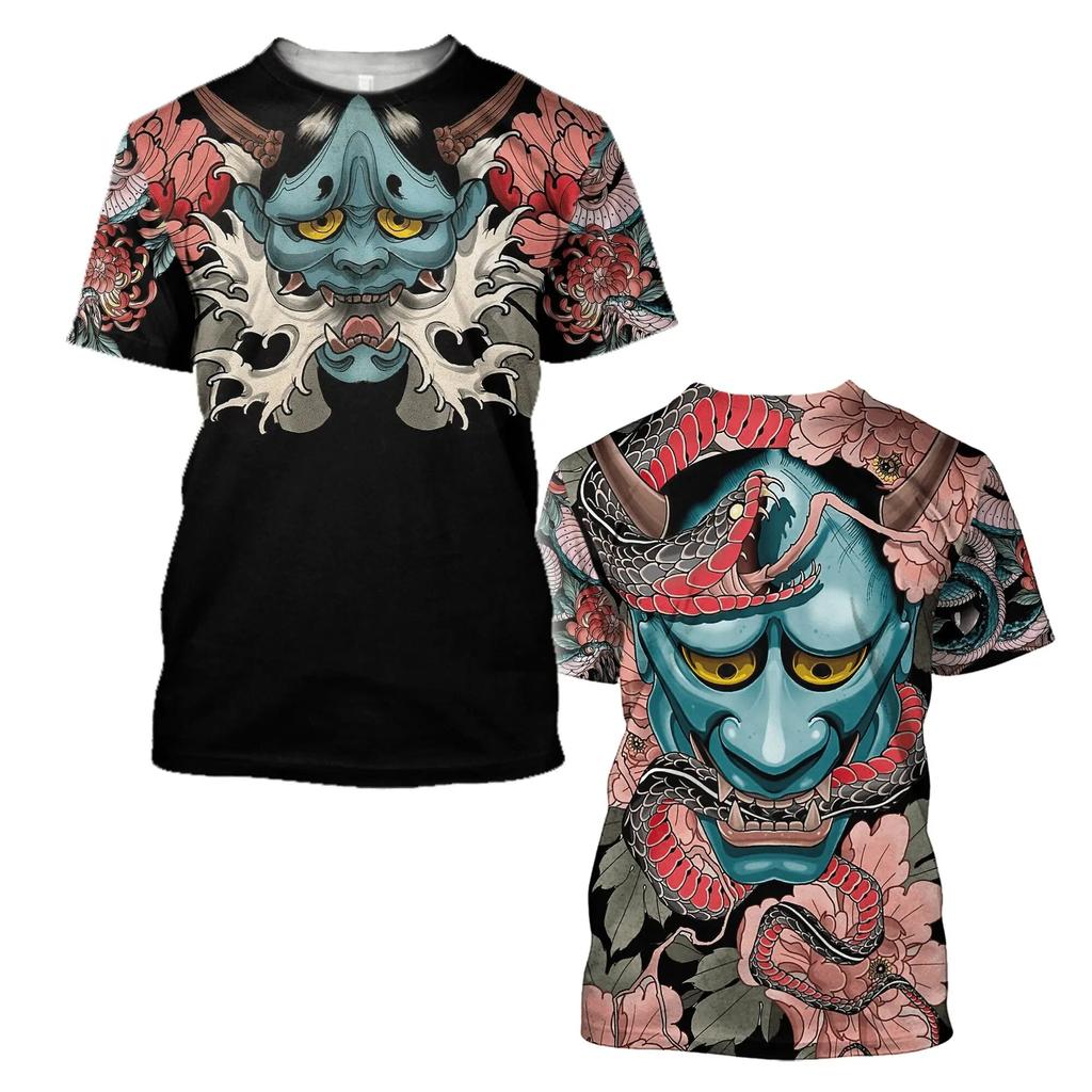 Summer Vintage Japanese Samurai T Shirt Men Casual Short Sleeve Tops O-Neck Oversized Men's Clothing Punk Streetwear 6xl