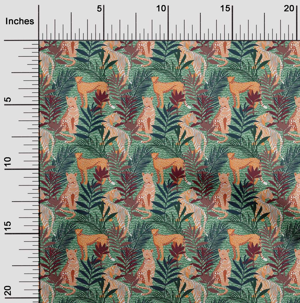oneOone Ткань Cotton Flex темно-зеленого цвета с тропическими листьями и рисунком животных в одежде Материал Ткань с принтом Ткань от The Yard 40 дюймов