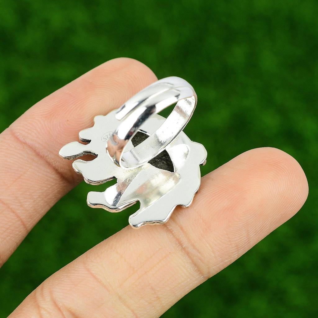 Natural Black Rutile Gemstone 925 Silver Statement Adjustable Ring For Girls