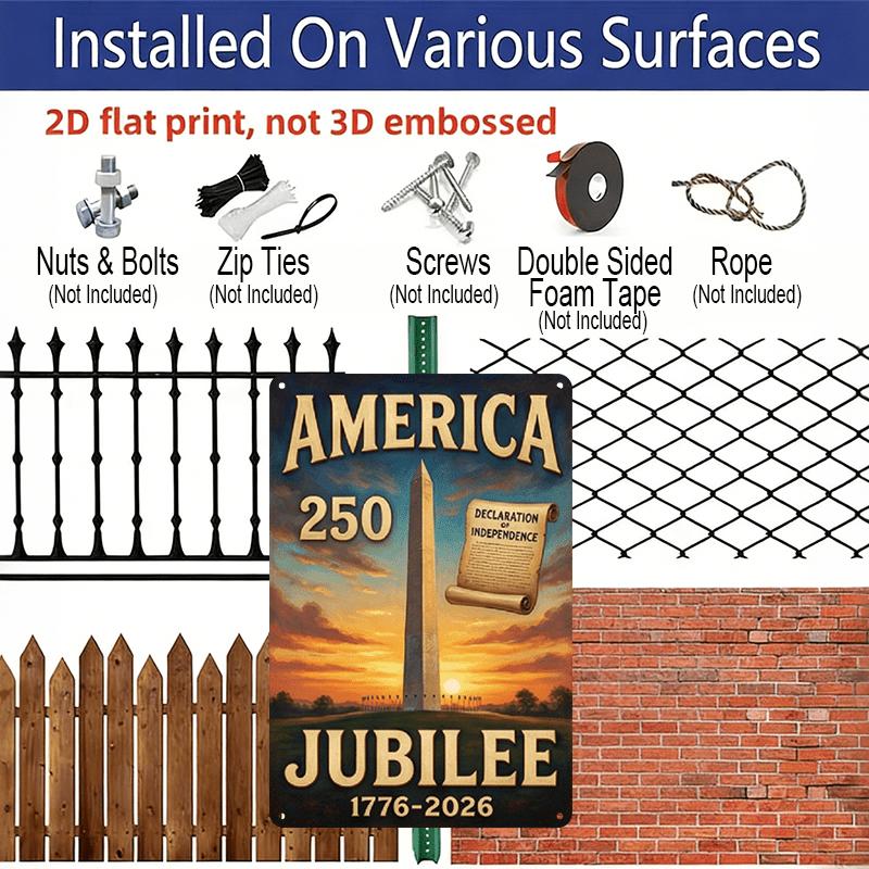 2D Flat 7.87*11.8 Inch Aluminum Sign Featuring a Vintage Design of The Washington Monument Along with a Scroll of The Declaration, Celebrating The