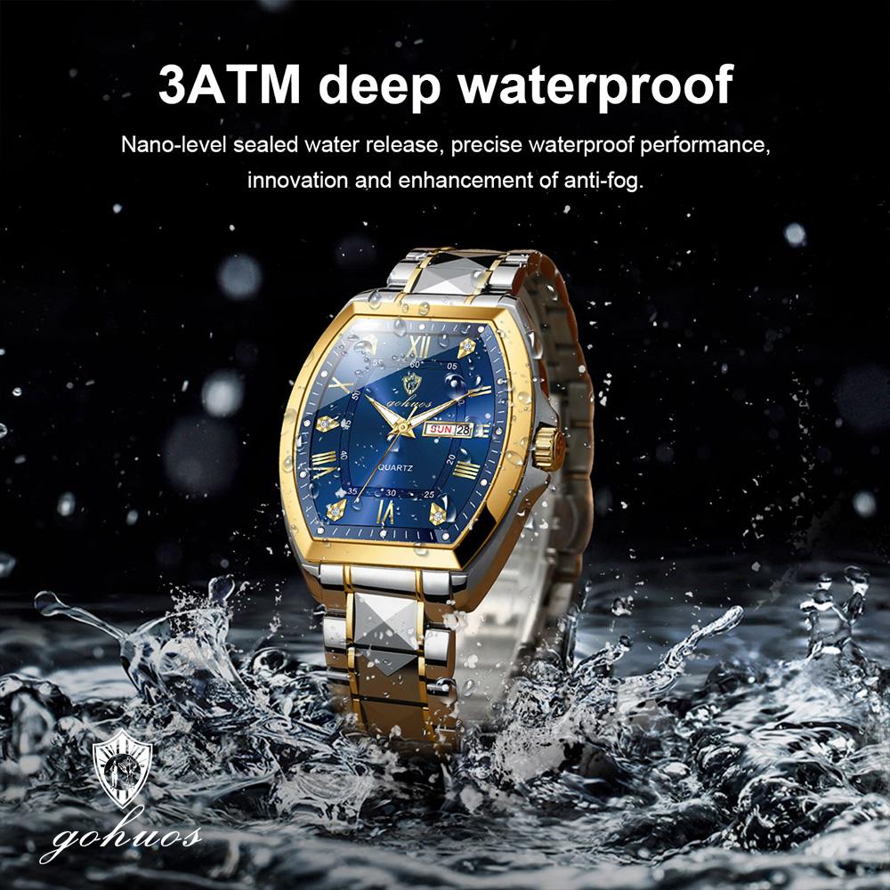 Gohuos 8814 Waterproof Men's Quartz Movement Wristwatch Complete Calendar Simple Design Luxury Style Business Watch for Male