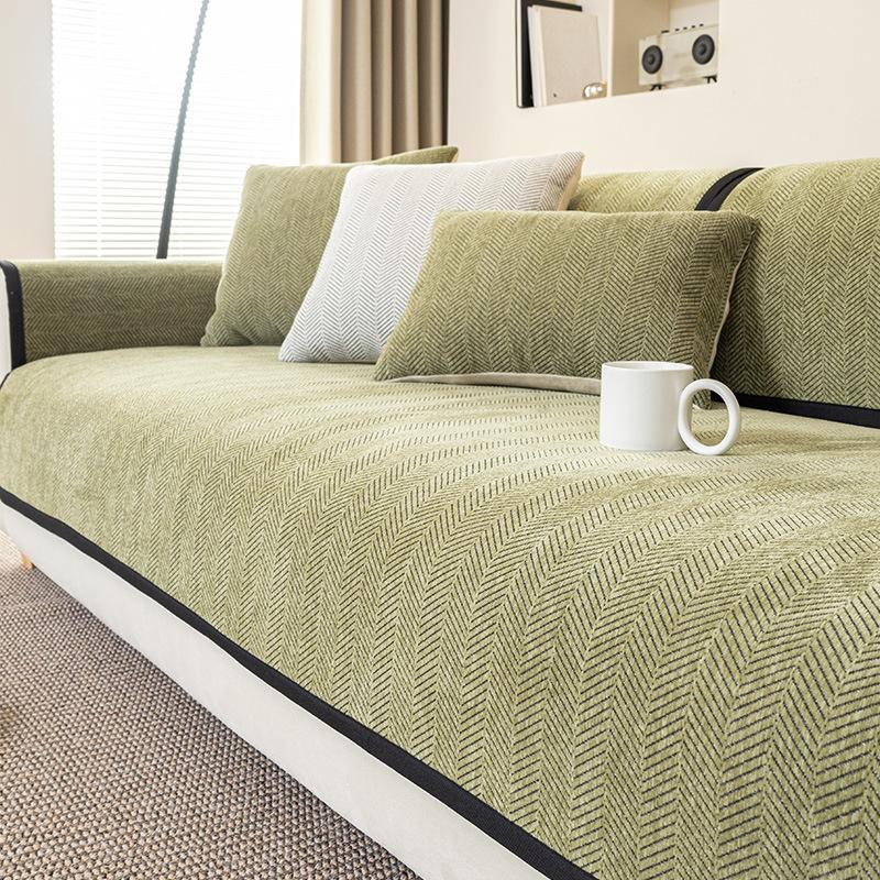 Herringbone Pattern Sofa Cover Chenille Sofa Pad Solid Color Living Room Sofa Cushion Non-Slip Home Couch Cushion Armrest Covers