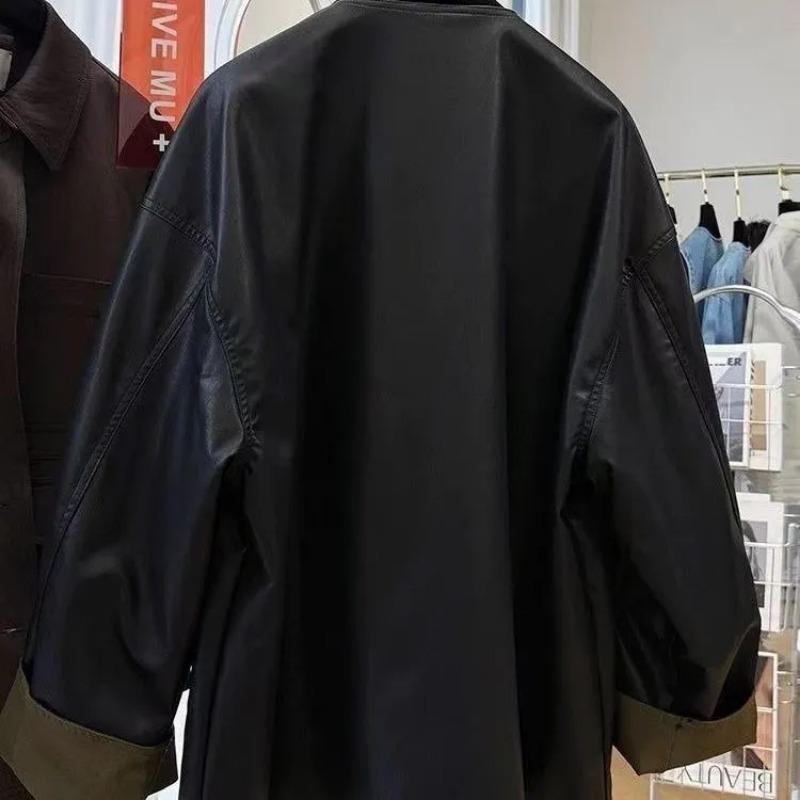 Кожаные пальто для женщин Куртка из ПУ Реверсивная ветровка Свободная повседневная Черная куртка Топ