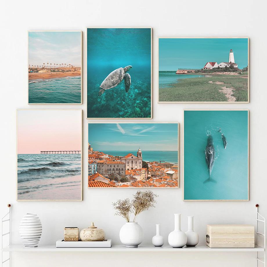 Boho Style Summer Pool Beach Palm Whale Northern Europe Posters Prints Canvas Painting Wall Art Picture Living Room Home Decor