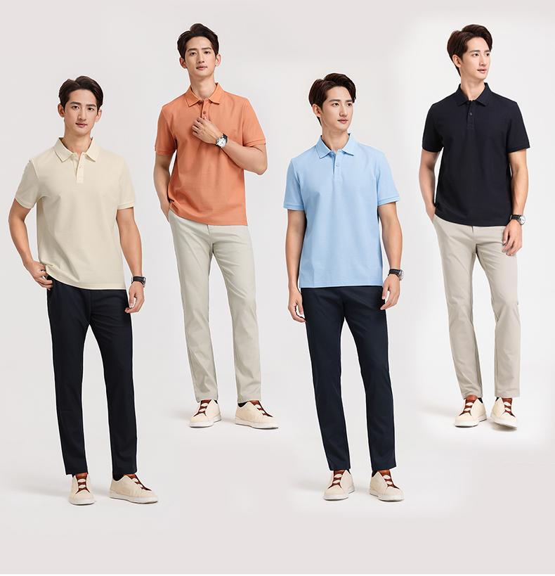 Langdeng Men's Silk Cotton Solid Color Short Sleeve Polo Shirt