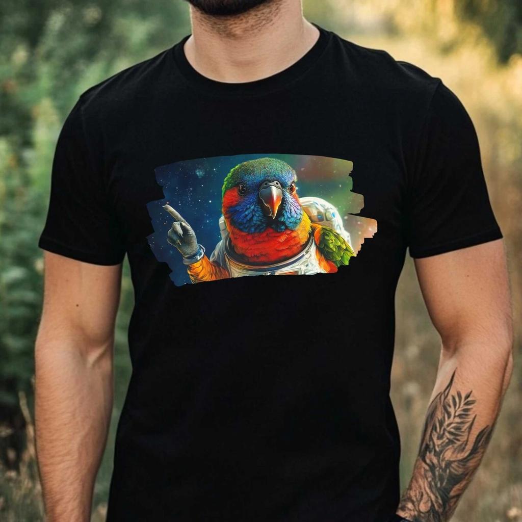 T-Shirt Herren Regenbogenlori als Astronaut Motiv Baumwolle Größe XS bis 5XL