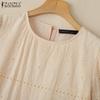 ZANZEA Women Summer Round Neck Short Sleeve Patchwork Embroidery Long Dress