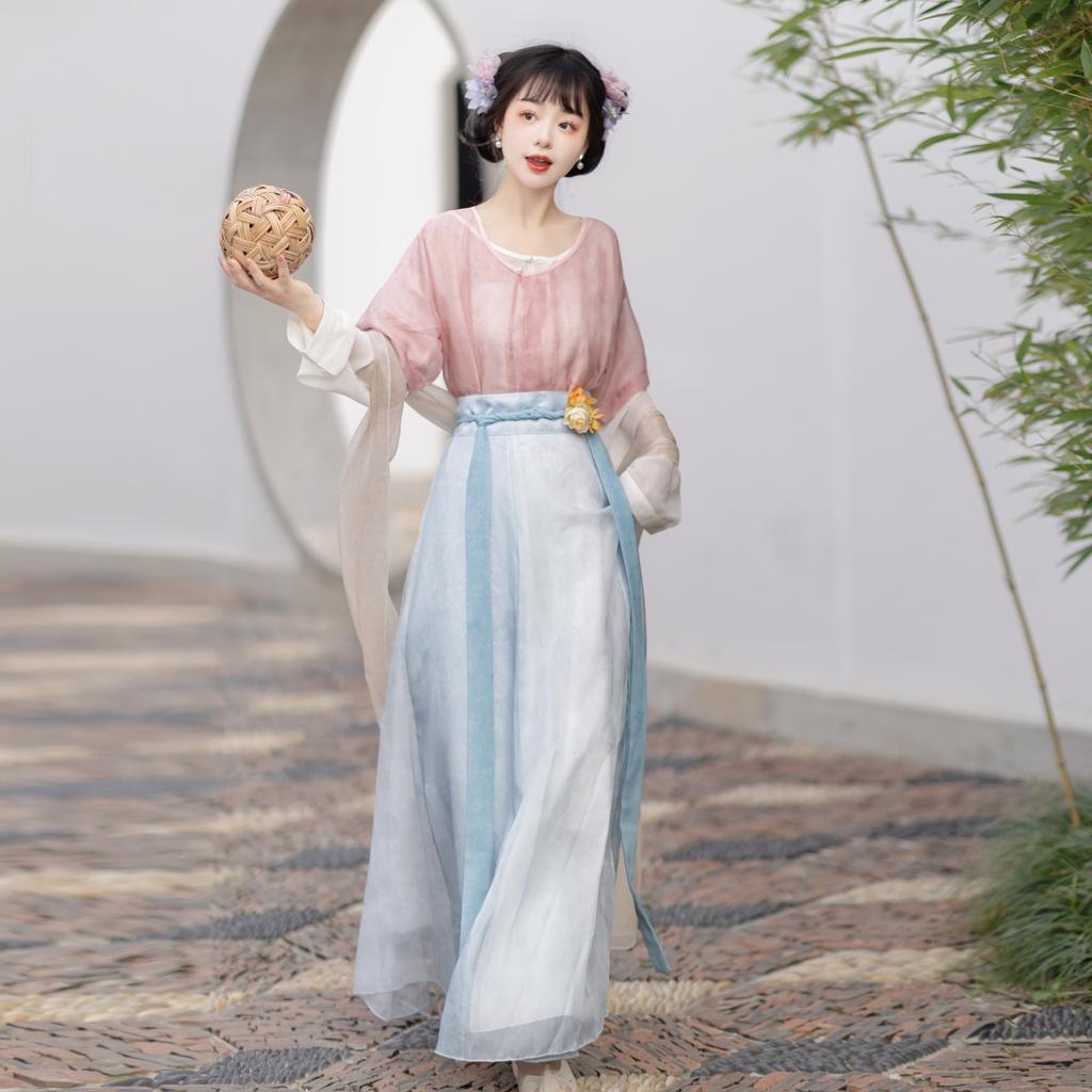 Chinese Tang Dynasty Style Hanfu Printed Daily Women's Suit