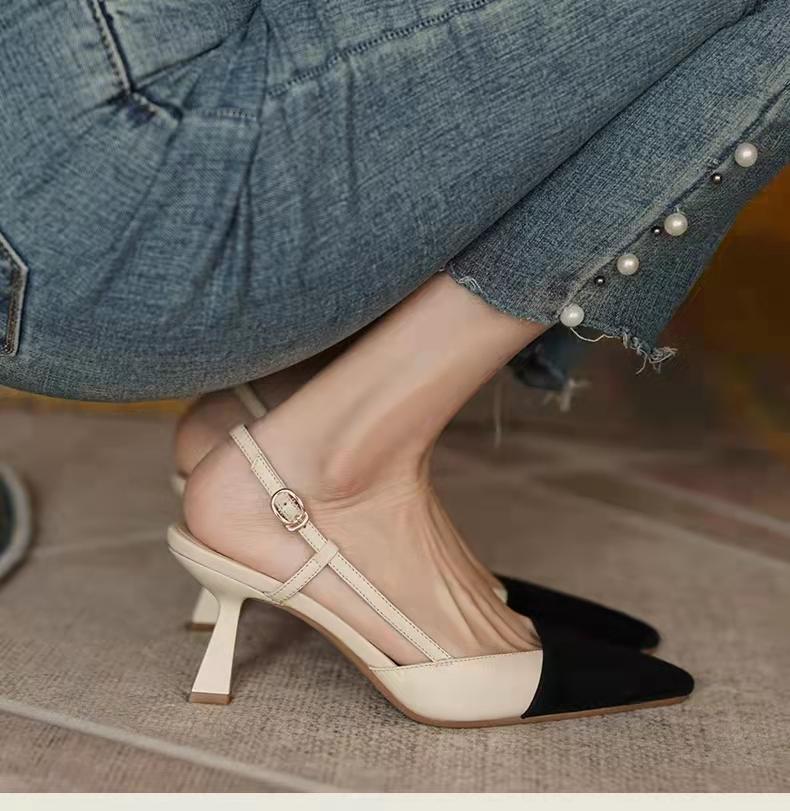 Женская обувь, 2024 г., брендовые брендовые туфли с острым носком на пятке, женские летние модные туфли-лодочки на высоком каблуке, туфли без шнуровки, женские вечерние сандалии