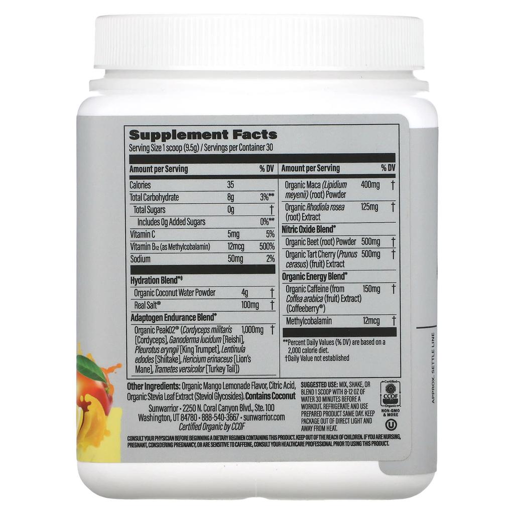 Sunwarrior Sports, Active Energy Pre-Workout Supplement, Mango Lemonade, 10 Oz (285 G)