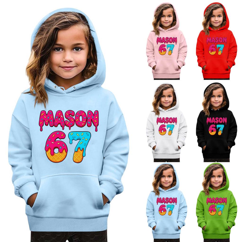 Детская мода Принтованный пуловер Повседневный с длинным рукавом Свитшот с круглым вырезом и капюшоном