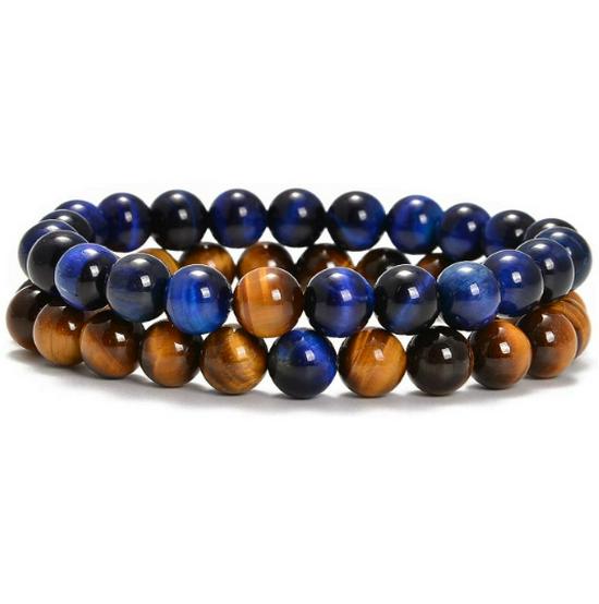 Матовые браслеты для пары из камней Тигровый глаз и Агат - Бусины 8 мм, Студенческий стиль