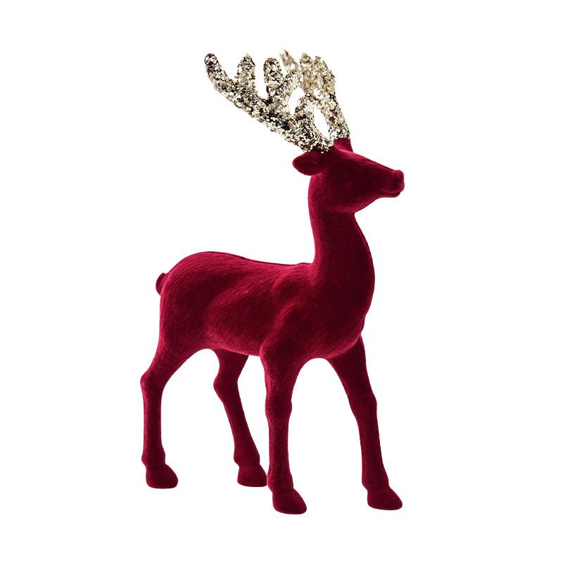 Рождественский олень настольное украшение Рождественская елка декор Подвесной аксессуар Блестящий бордовый Флокированный олень Подвеска Украшение