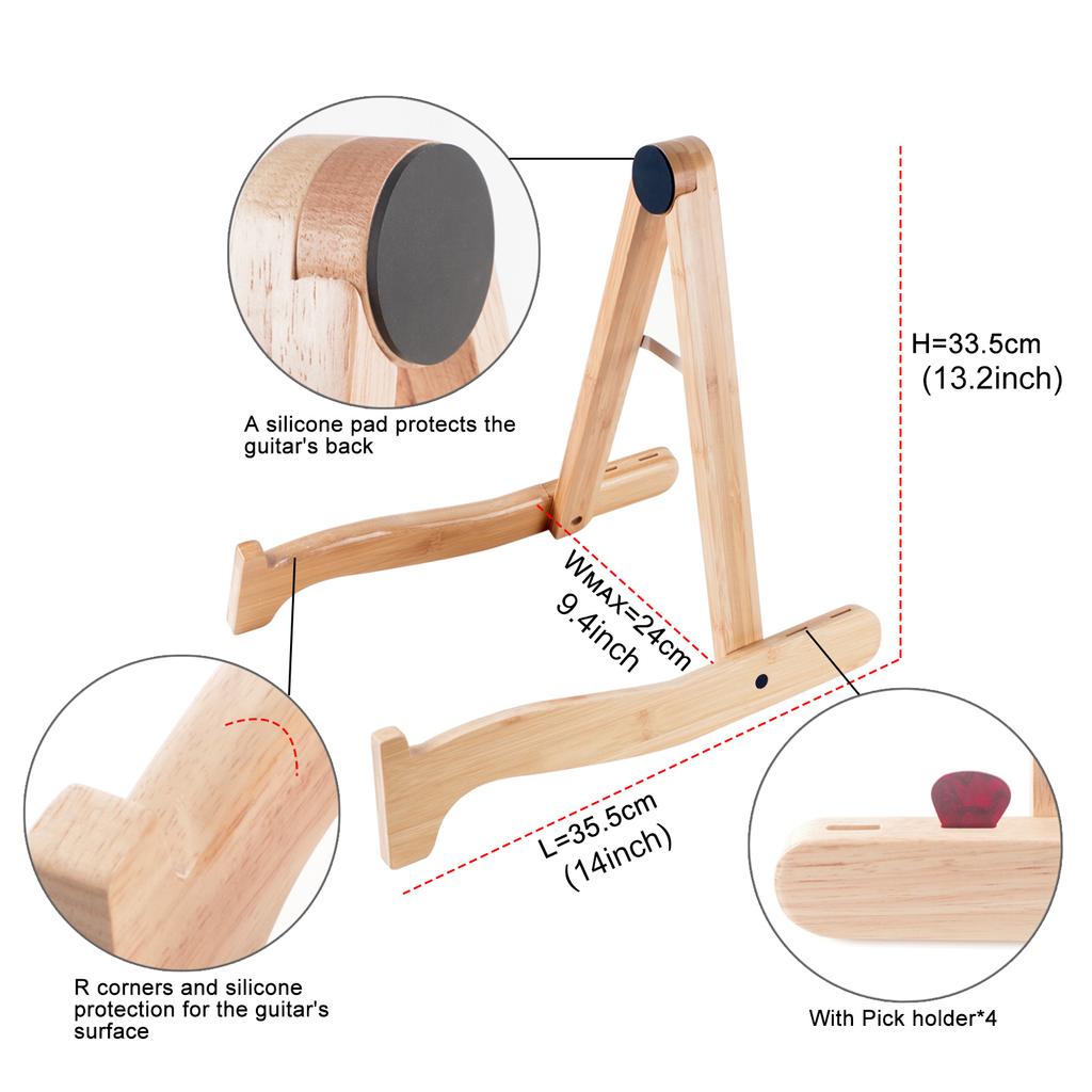 Wood Guitar Holder Base Folding Wood Ukulele Stand Adjustable Instrument Stand A-Frame Wood Guitar Stand Ukulele Shelf