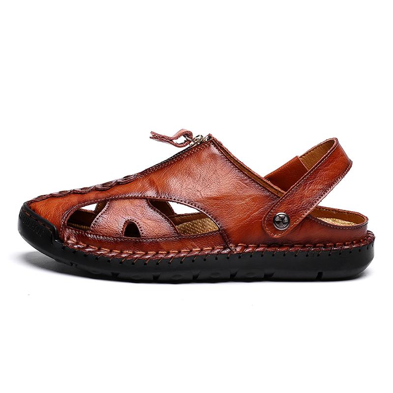 Fashion Black Leather Men Casual Shoes High Quality Slip On Sandals Comfort Breathable Loafers for Men's Shoes Moccasins Beach Slippers