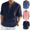 Мужская летняя рубашка с длинными рукавами, сплошной цвет, воротник-стойка, свободный пуловер, повседневная одежда, повседневная одежда на пуговицах, большие размеры, мужская верхняя мужская одежда