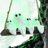 Halloween Mystery Theme Ornament Ghosts on A Tree Swing Statue, Spooky Light Up Swinging Ghost Resin Statue for Home Figurine with Spider Web Desktop