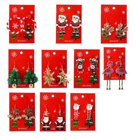 1 пара женских рождественских сережек в форме рождественской елки, лося, Санты, колокольчика, декора из страз