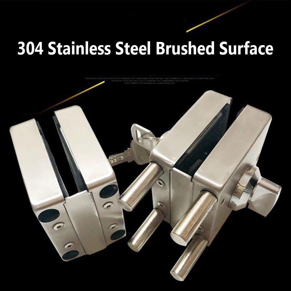 Hotel Anti-Theft Security 304 Stainless Steel 10-12mm Glass Lock 4 Bolts Both Sides Open Double Glass Door Lock