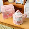 Cute Birthday Cake Mug with Lid Spoon Cartoon Animal Ceramic Coffee Cup High Looking Office Water Cup