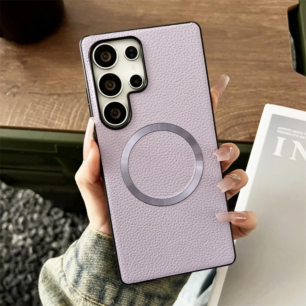 Тонкий кожаный чехол-книжка с магнитом и узором личи для Samsung S25 S24 Plus FE S22 S23 Ultra A56 A36 A26 A16 Гибридная защитная крышка