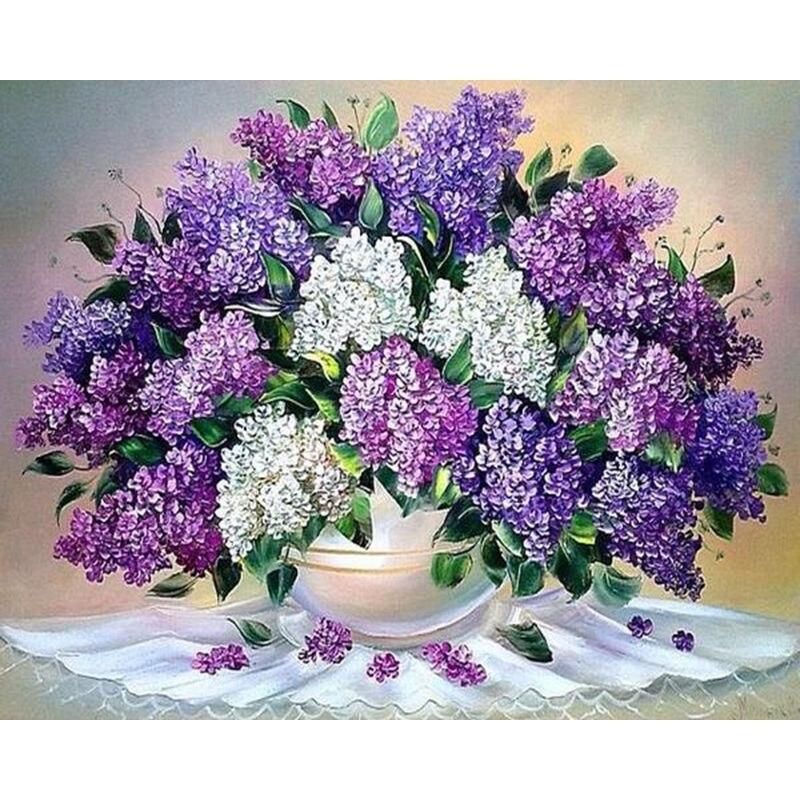 Алмазная живопись цветы полная дрель круглая алмазная вышивка фиолетовая лавандовая картина стразами домашний декор