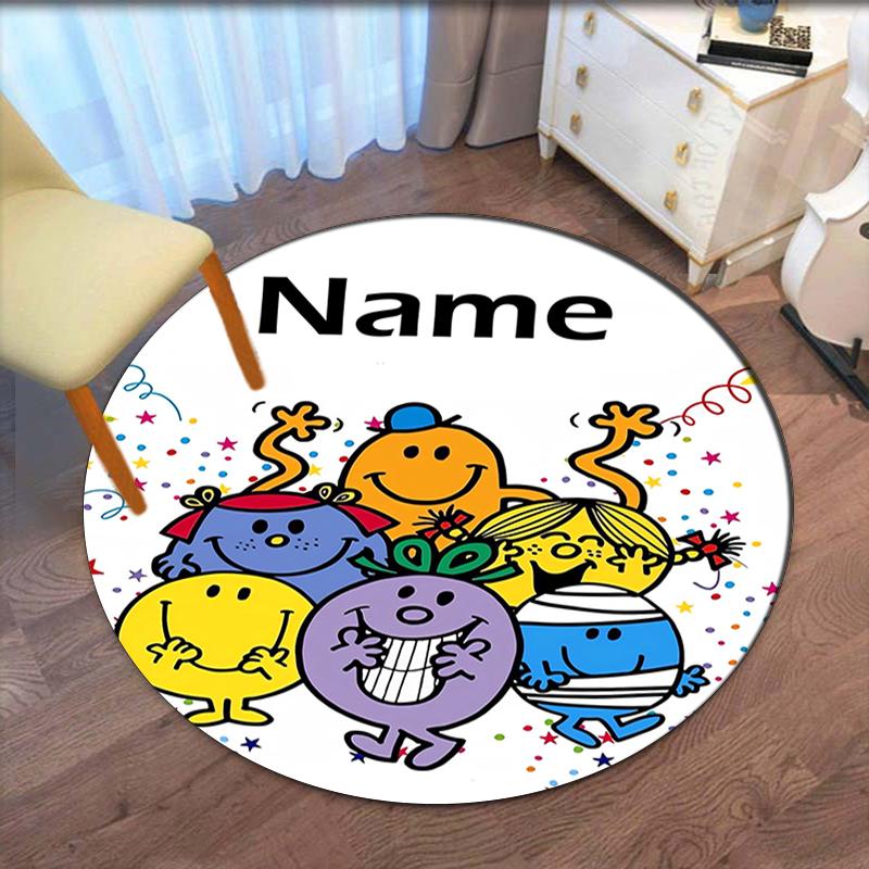 Custom Name Mr. Men and Little Miss Printed Round Rug Carpet Chair Rug Area Rug Entryway Doormats,for Office Chair Living Room Bedroom Kitchen Room.