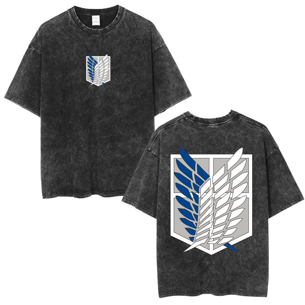 Anime AOT Attack on Titan Washed Tshirt Shingeki No Kyojin Season 4 Final Rumbling Eren Yaeger Oversized Tshirts Streetwear