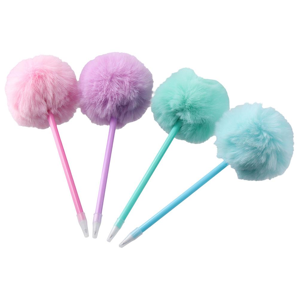 Зеленые пушистые шариковые ручки, плюшевые ручки, синие, синие гелевые чернила, женские шариковые ручки цвета макарон, офисные
