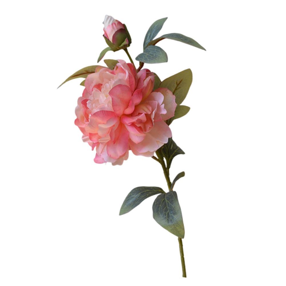 Silk Petals Simulation Peony Flower Green Lieaves Faux Flower Peony Artificial Flower Gift