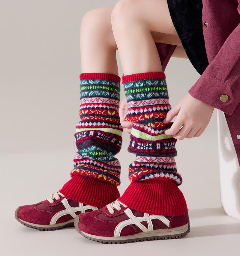 Флуоресцентные камуфляжные богемные шерстяные гетры выше колена для женщин